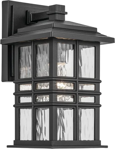 Kichler Beacon 49829BKT - Lámpara de pared cuadrada de 12 pulgadas para exteriores con cristal martillado transparente en negro texturizado, para