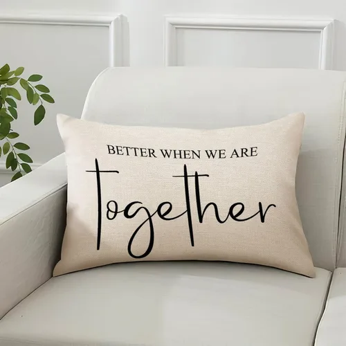 Miniatura 50 de Better When We are Together - Fundas de almohada lumbar de 12 x 20 pulgadas con citas divertidas de algodón y lino para sofá, decoración de sala