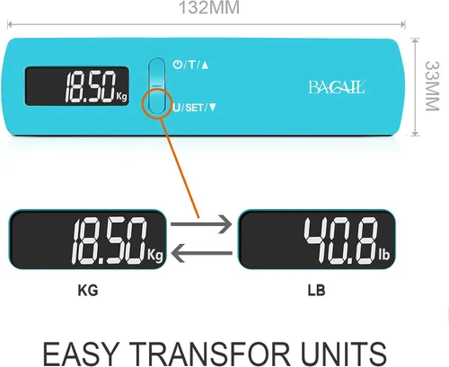 Miniatura 4 de BAGAIL BASICS Báscula digital de equipaje, báscula de equipaje colgante de 110 libras con pantalla LCD retroiluminada, báscula de pesaje portátil