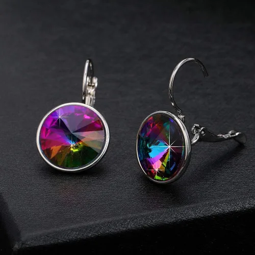 Miniatura 3 de Aretes de aro redondos de cristales austriacos para mujer, chapados en oro de 14 quilates, hipoalergénicos