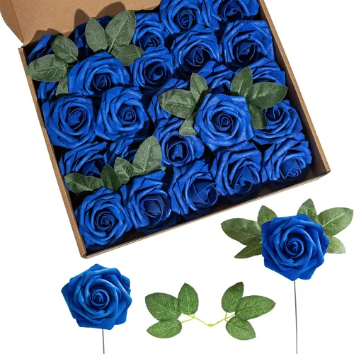 Miniatura 8 de Rosa artificial de espuma de 25 piezas de rosas falsas de aspecto real con tallos y hojas para decoración del hogar, fiestas, jardín, centros