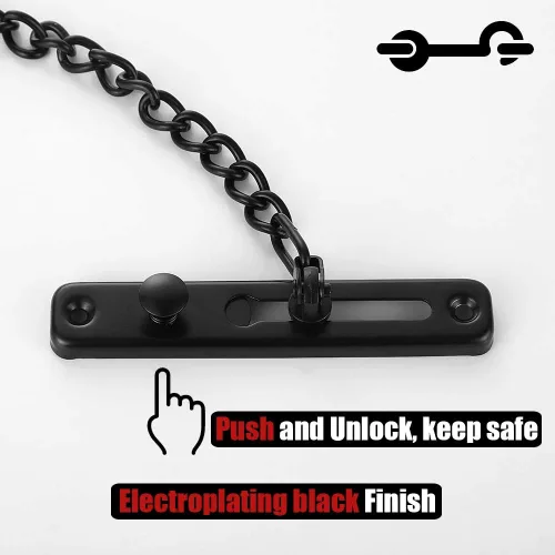 Miniatura 3 de JQK Cerradura de cadena de puerta negra, protector de puerta de acero inoxidable con resorte antirrobo, prensa de cierre, negro mate, HDC100-PB