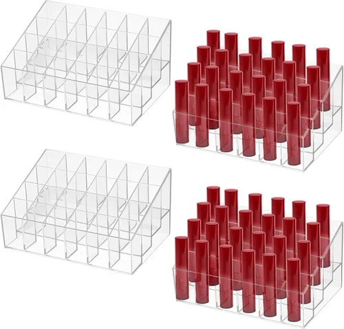 MAQUITA Organizador de lápiz labial, 4 piezas, 24 ranuras, acrílico para lápiz labial, maquillaje, estuche organizador de exhibición, caja de