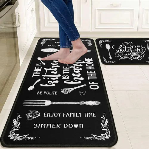 Miniatura 15 de Lemon - Juego de 2 alfombras y tapetes de cocina de microfibra antideslizantes, lavables, absorbentes para el piso, juego de 2 tapetes de cocina