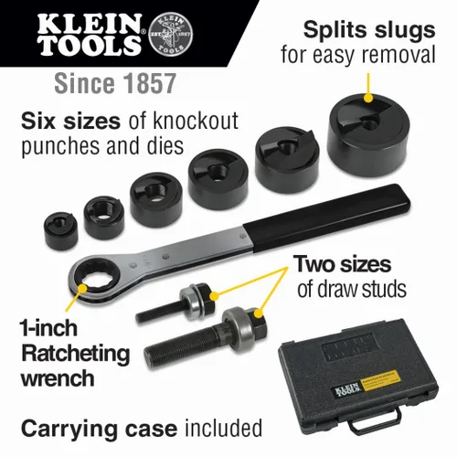 Miniatura 2 de Klein Tools 53732SEN - Juego de punzones con llave, cortador de orificios de conducto eléctrico de 1/2 a 2 pulgadas