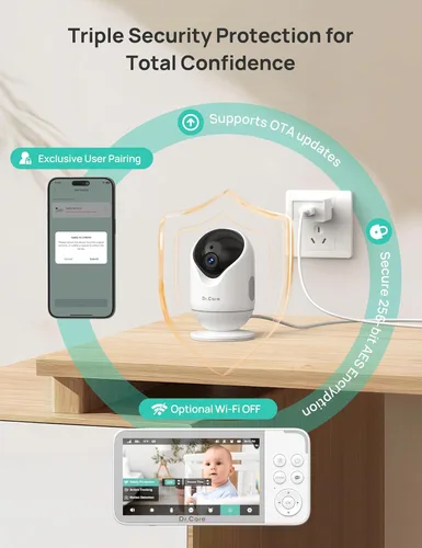 Miniatura 8 de Dr.Care VistaView Monitor inteligente WiFi de 5 pulgadas para bebé, control de aplicación de cámara 2K y pantalla dividida de 1080P, detección