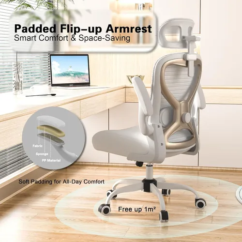 Miniatura 7 de Silla de oficina ergonómica para aliviar el dolor de espalda y cuello, asiento de espuma virgen, reposacabezas lumbar y 3D ajustable 2D, inclinación