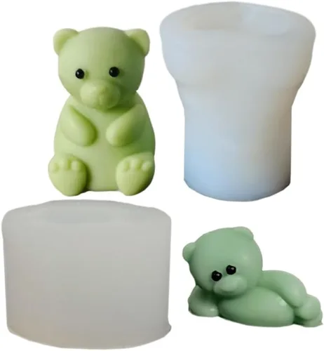 Paquete de 2 moldes de velas de osos de dibujos animados de osos mentirosos, molde de silicona Ainimal para jabón, cera de soja, resina epoxi,