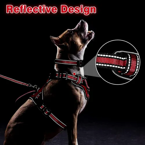 Miniatura 5 de WINSEE - Juego de arnés, collar y correa para mascotas, todo en uno, arnés reflectante para perros sin tirones con hebillas ajustables para Rojo