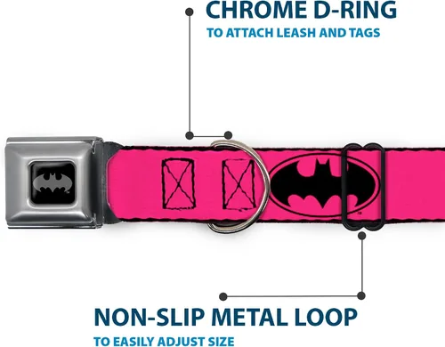 Miniatura 5 de Collar de perro hebilla de cinturón de seguridad Bat Signal 3 Fucsia Negro Fucsia 15 a 26 pulgadas 1.0 pulgadas de ancho