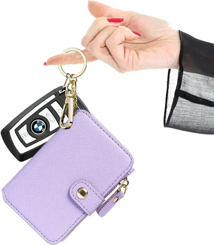 Miniatura 52 de Cartera con llavero, tarjetero con bloqueo RFID de piel, funda para tarjetas de crédito con cremallera para mujer
