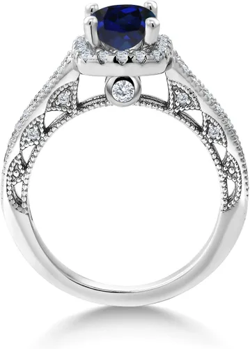 Miniatura 41 de Gem Stone King Anillo de compromiso de plata de ley 925 de 0.236 in con piedra natal y zafiro blanco creado con acento Anillo de compromiso