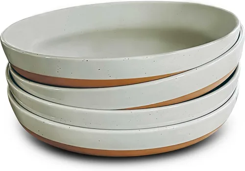 Miniatura 9 de MORA Juego de cuencos planos de cerámica para pasta de 4 a 35 onzas, platos aptos para microondas con borde alto, vajilla moderna de porcelana