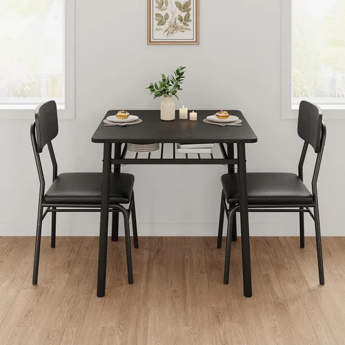 Miniatura 6 de IDEALHOUSE Juego de mesa de comedor de 3 piezas para 2 con estante de almacenamiento, mesa de cocina de madera con juego de 2 sillas tapizadas