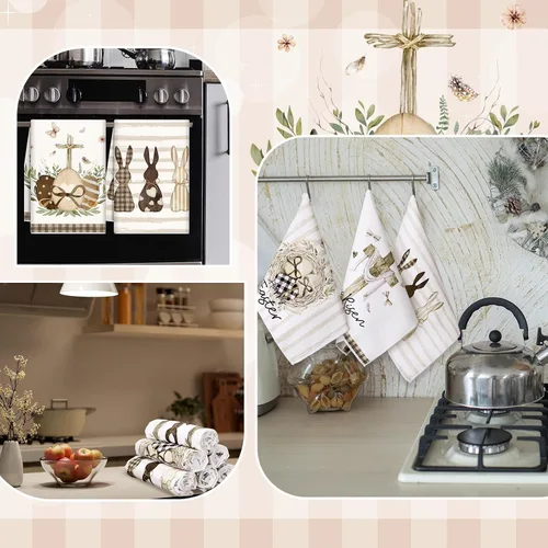 Miniatura 2 de SmoothNovelty 6 toallas de cocina de Pascua Religious Bunny He is Risen, 21 x 14 pulgadas, toallas de mano rústicas de primavera para el hogar