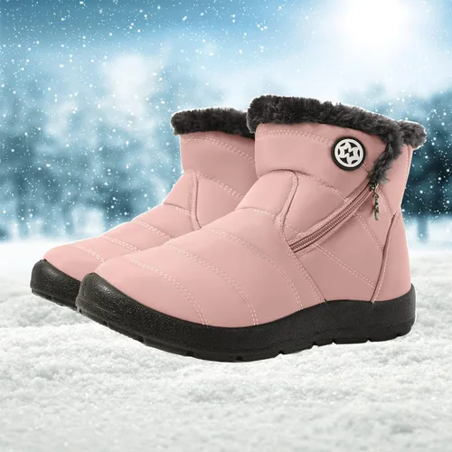 Miniatura 15 de Eagsouni Botas de nieve para mujer, botines de invierno para mujer, con forro de piel cálida, botines gruesos con cremallera, zapatos planos