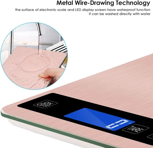 Miniatura 5 de Báscula digital de cocina, báscula de cocina recargable de acero inoxidable de 11.0 lbs/11 libras, de alta precisión, sensor táctil, pantalla LCD