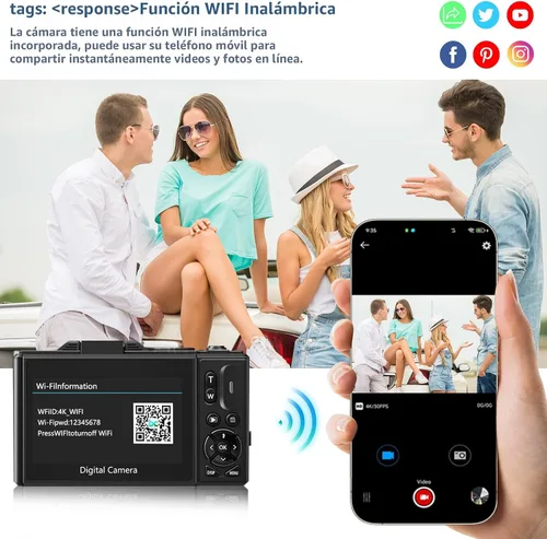 Miniatura 3 de Cámara digital para fotografía, cámara de vlogging 4K para YouTube de 3 pulgadas, pantalla abatible de 180°, zoom digital 18X, cámaras retro