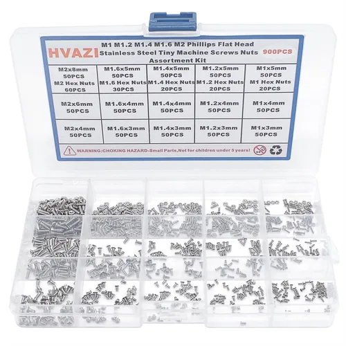 Juego de 900 piezas de tornillos y tuercas de acero inoxidable M1 M1.2 M1.4 M1.6 M2 Phillips con cabeza avellanada/plana