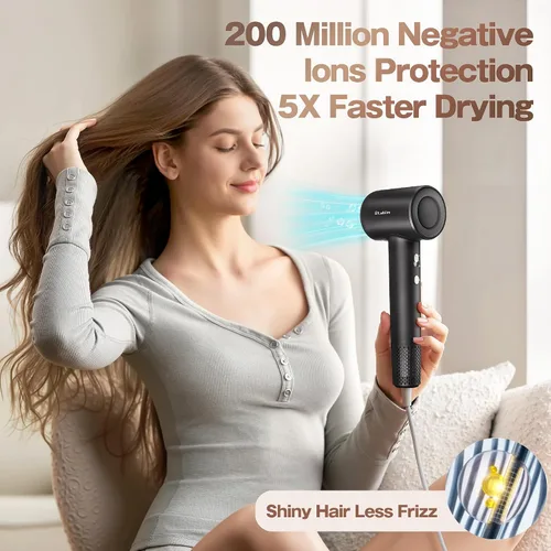 Miniatura 3 de Labiim Secador de pelo, secador iónico de alta velocidad con motor sin escobillas de 110,000 RPM para secado rápido, frizz de iones de 656.2 ft