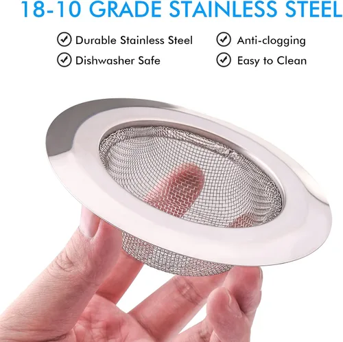 Miniatura 6 de 2 piezas de colador para fregadero de cocina, cubierta de drenaje de malla de acero inoxidable, colador de drenaje de fregadero de borde ancho
