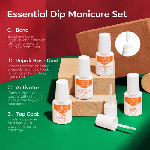 Miniatura 8 de Modelones Kit de uñas en polvo de inmersión de Navidad, 20 colores, rojo, verde, marrón, naranja, brillante, juego de iniciación de polvo de A-Kit
