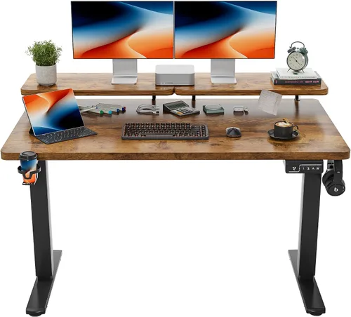 Miniatura 10 de Shahoo Escritorio eléctrico de pie con estante para monitor, mesa esquinera ajustable de altura de 63 x 24 pulgadas, estación de trabajo para Negro