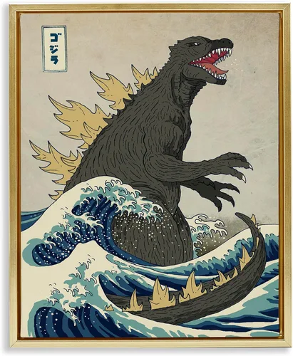 Miniatura 14 de Stupell Industries 'Nautical Godzilla Eastern Style Illustration', arte giclée enmarcado, negro, 11 x 14 pulgadas, fácil de colgar y resistente