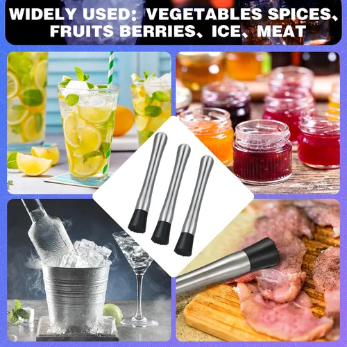 Miniatura 6 de Zonon Muddler para cócteles de acero inoxidable para muddler de bebidas de 8 pulgadas de largo, herramienta de mojito para bebidas, trituradora