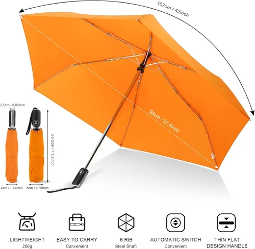 Miniatura 46 de LEAGERA Paraguas de viaje compacto para bolso, mango plano, impermeable para lluvia ligera