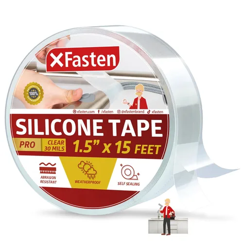 XFasten - Cinta de silicona autofusible Pro, transparente, 1.5 pulgadas x 15 pies, cinta de reparación de silicona extrema de 30 milésimas para