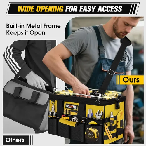 Miniatura 4 de Bolsa de herramientas resistente de 16 pulgadas, organizador de caja de herramientas de 19 bolsillos, bolsa de herramientas portátil con asa suave