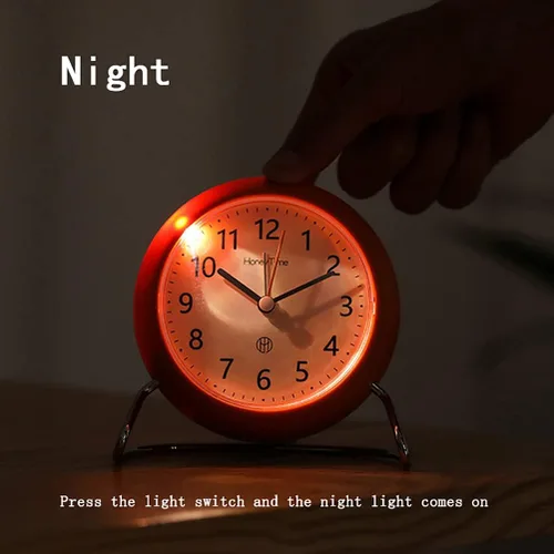 Miniatura 2 de Reloj despertador redondo de 4 pulgadas sin tictac, funciona con pilas, función emisora de luz, reloj despertador súper silencioso, diseño simple