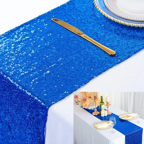 Miniatura 41 de ShinyBeauty Camino de mesa de lentejuelas de 12 x 108 pulgadas, color azul bebé, camino de mesa de lentejuelas con purpurina para fiestas, cubierta