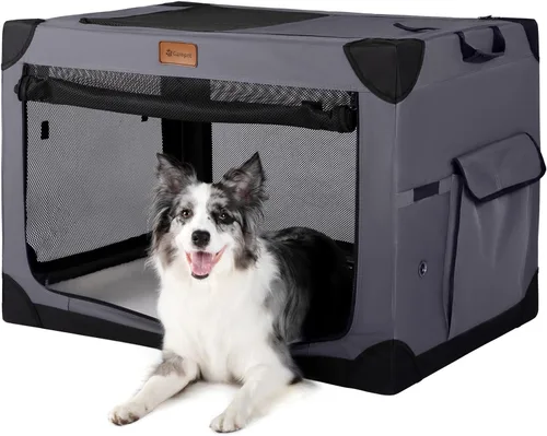 Miniatura 10 de Garnpet Jaula Plegable Suave para Perros de 36 Pulgadas para Perros Grandes, Jaula de Viaje Plegable de 4 Puertas con Ventanas de Malla Duraderas