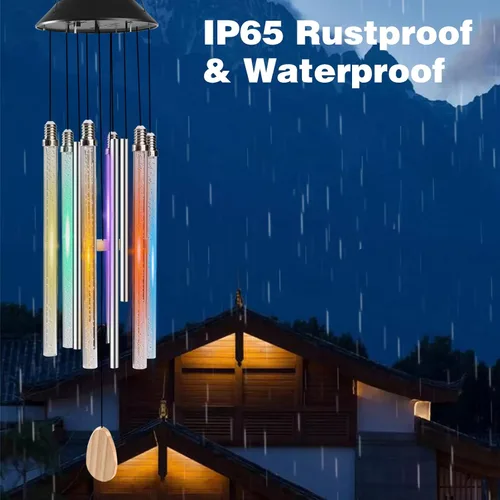 Miniatura 5 de Bursvik Campanas de viento solares para exteriores, 6 tubos LED con 4 tubos de aluminio, campanas de viento con cambio automático de color, regalos