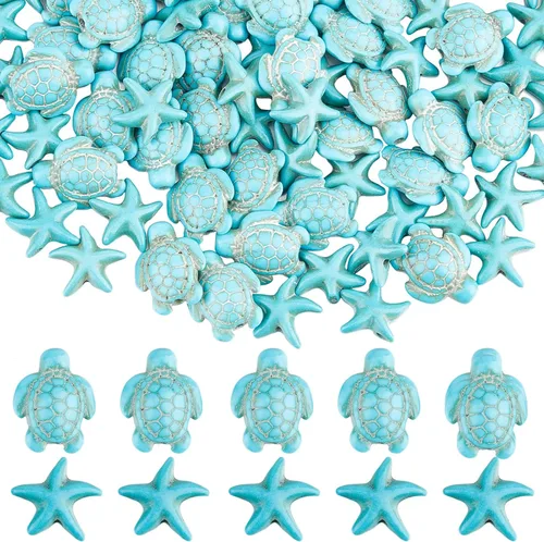 Miniatura 12 de SUNNYCLUE 1 caja de 160 cuentas de tortuga de estrella de mar a granel tortuga sintética turquesa océano animal colorido tortugas cuentas para hacer