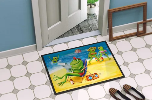 Miniatura 4 de Caroline's Treasures APH0080MAT - Tapete para puerta delantera, 18 x 27 pulgadas, diseño de ranas en la playa, para interiores y exteriores