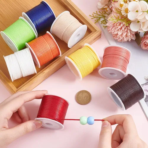 Miniatura 3 de PH PandaHall 9 colores, 11 yardas/rollo de 0.059 in de poliéster encerado, hilo de hilo de cuentas para pulseras, collares, joyas, manualidades