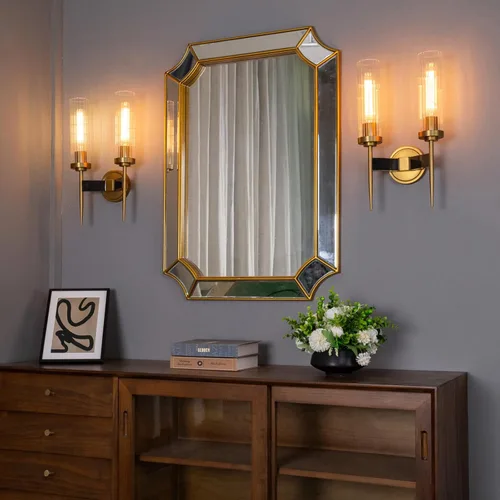 Miniatura 2 de Phansthy Aplique de pared de latón antiguo, lámpara de tocador de baño, iluminación de pared con pantalla de cristal blanco ciclinder de 2.8