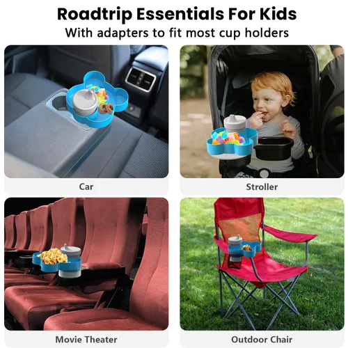 Miniatura 4 de Bandeja para asiento de automóvil – Convierte el portavasos en aperitivos, bandeja de juguetes para niños de viaje, giratoria 360 grados (azul)