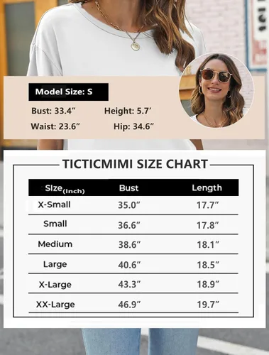 Miniatura 5 de TICTICMIMI Camisetas cortas de verano para mujer, manga corta, cuello redondo, camisetas básicas sin botones