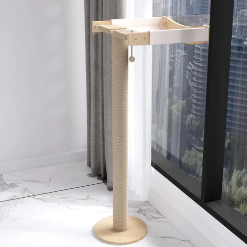 Miniatura 7 de Percha de ventana para gatos con poste para rascar con soporte fuerte - Gran hamaca cama para gatos en interiores - Asiento de madera maciza, Negro