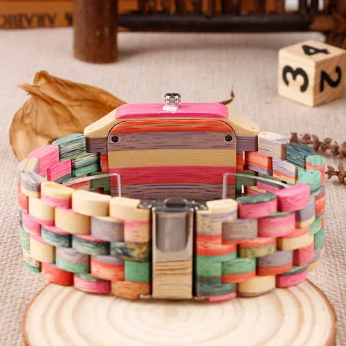 Miniatura 8 de Tiong Brand Wooden Watches Mens with Handmade Colorful Bamboo Wood Watch Analog Date Quartz Wooden Watch for Men