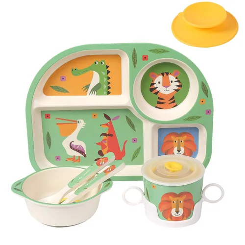 Miniatura 12 de shopwithgreen - Juego de 7 piezas de bambú para niños - Vajilla para niños - Plato, tazón, taza, cuchara, tenedor, vajilla para comida, vajilla