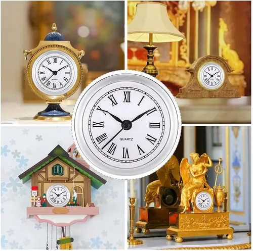 Miniatura 2 de Eforcase Inserto de reloj redondo de 2.4 pulgadas/2.402 in, movimiento de cuarzo, número romano, adorno plateado, cara blanca, reloj clásico, Plata