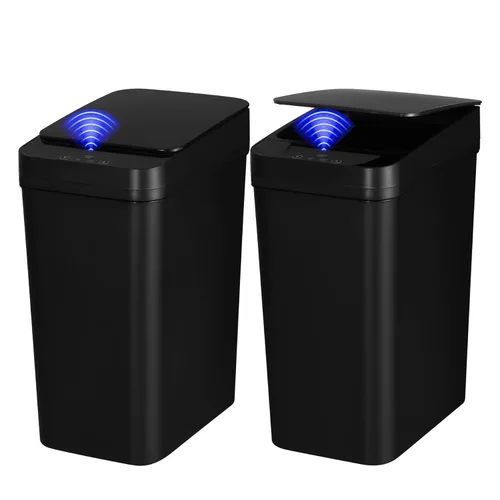 Paquete de 2 cubos de basura para baño, papelero inteligente sin contacto, papelero automático con sensor de movimiento y tapa, cubo de basura de