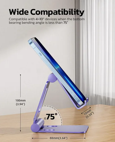 Miniatura 2 de Nulaxy Soporte plegable doble para teléfono celular, totalmente ajustable, plegable, soporte para teléfono de escritorio, base compatible con iPhone