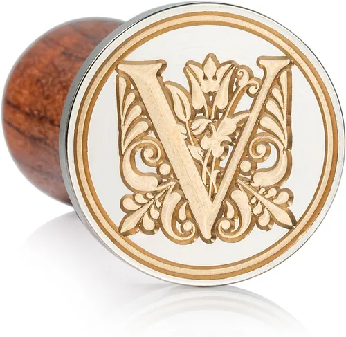 Miniatura 65 de Sello de cera Mceal, sello grande de 1 1/5"(30mm) de diámetro, cabeza de latón plateado con mango de madera, serie de letras de la A a la Z