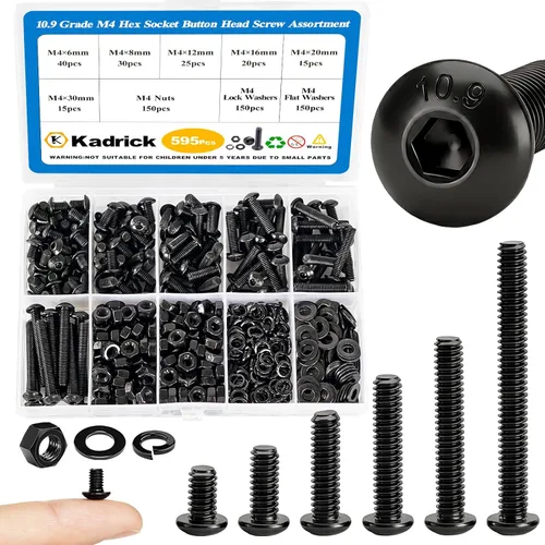 Miniatura 12 de Kadrick 1230 piezas de tornillos de acero inoxidable 304, surtido métrico M2 M3 M4 M5, kit de pernos de cabeza hexagonal de botón de 4mm-20mm